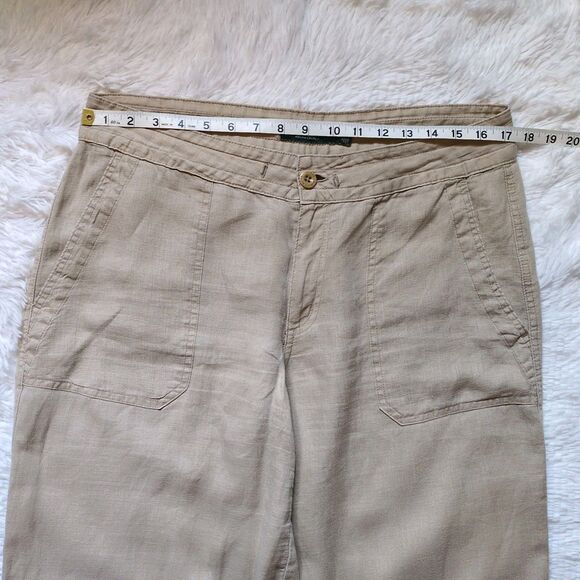 LRL Ralph Lauren 100% Linen Wide Leg Pants Beige Tan Casual Preppy Womens 8 - Picture 5 of 13